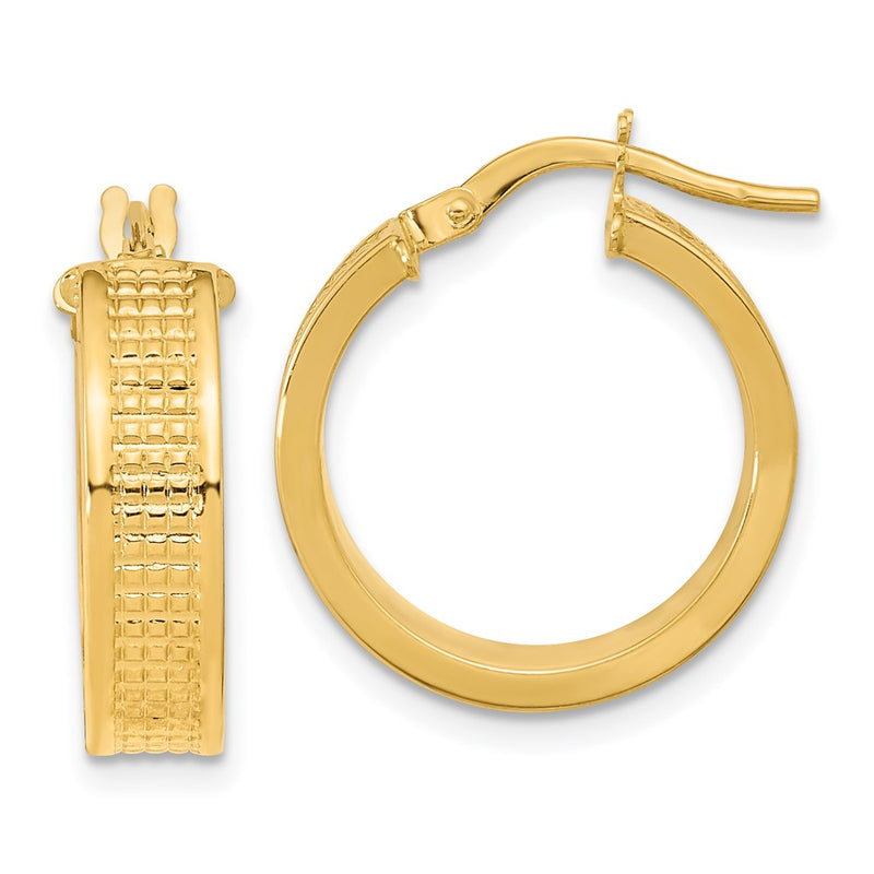 14K Yellow Gold Polished Textured Hoop Earrings