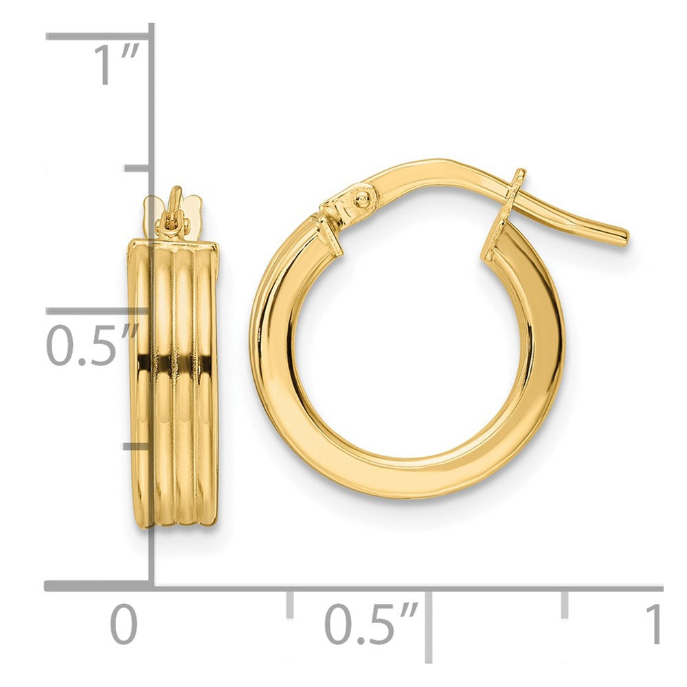 14K Yellow Gold Polished Textured Hoop Earrings