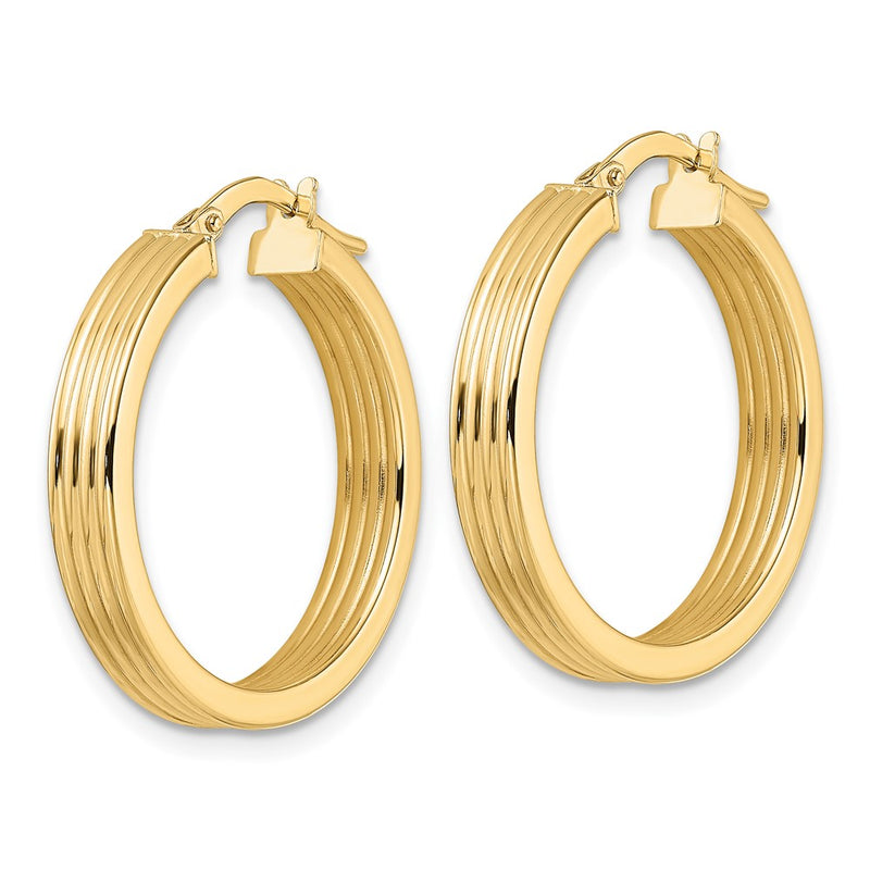 14K Yellow Gold Polished Textured Hoop Earring