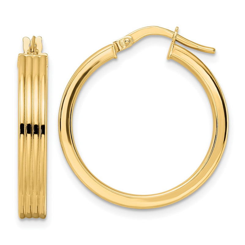 14K Yellow Gold Polished Textured Hoop Earring