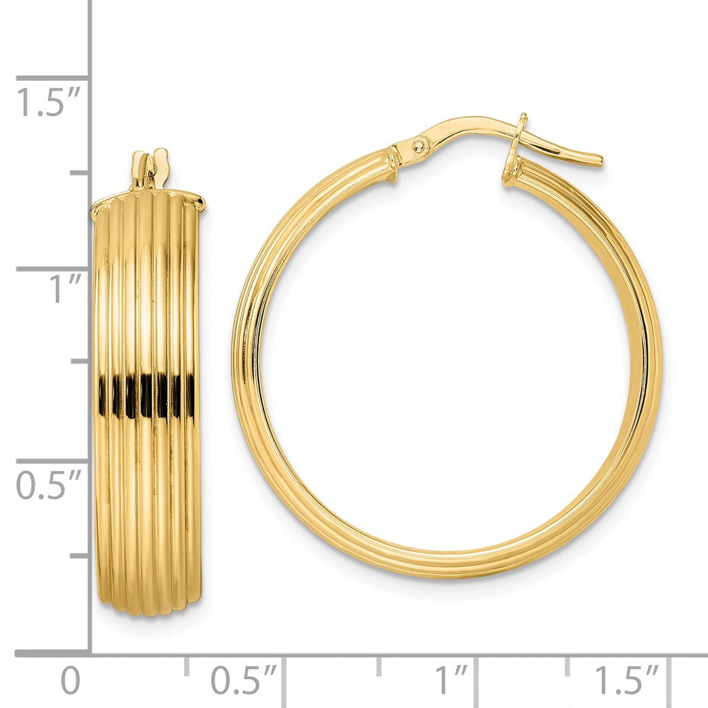 14K Yellow Gold Polished Textured Hoop Earrings