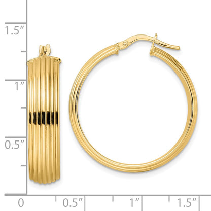 14K Yellow Gold Polished Textured Hoop Earrings