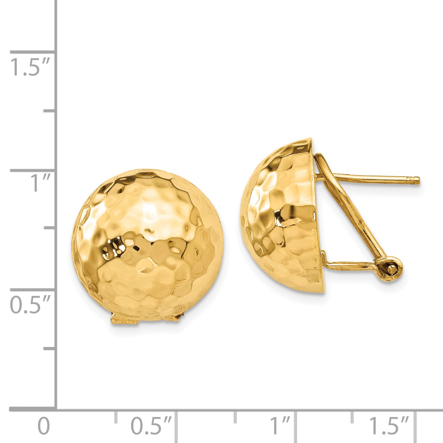 14K Yellow Gold Hammered Omega Back Post Earrings