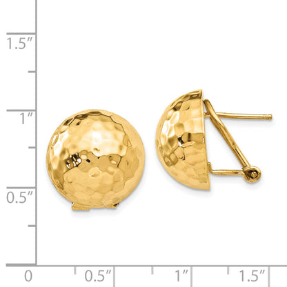 14K Yellow Gold Hammered Omega Back Post Earrings