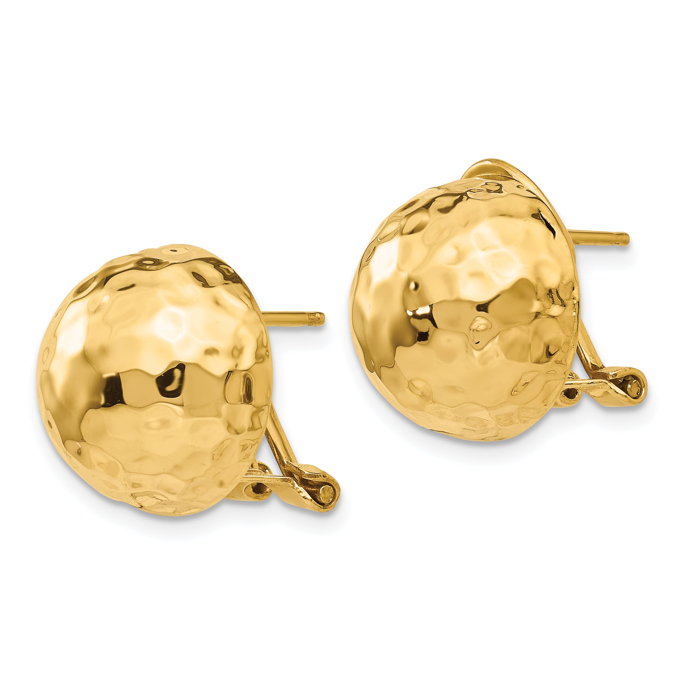 14K Yellow Gold Hammered Omega Back Post Earrings