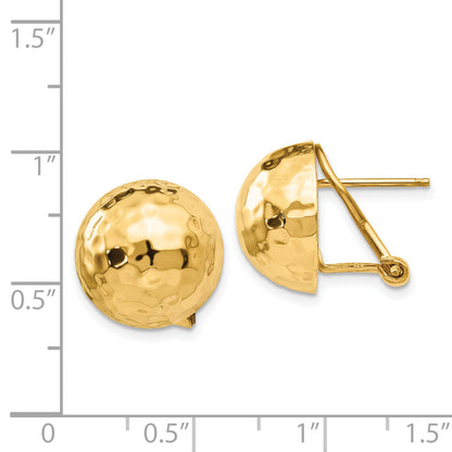 14K Yellow Gold Hammered Omega Back Post Earrings