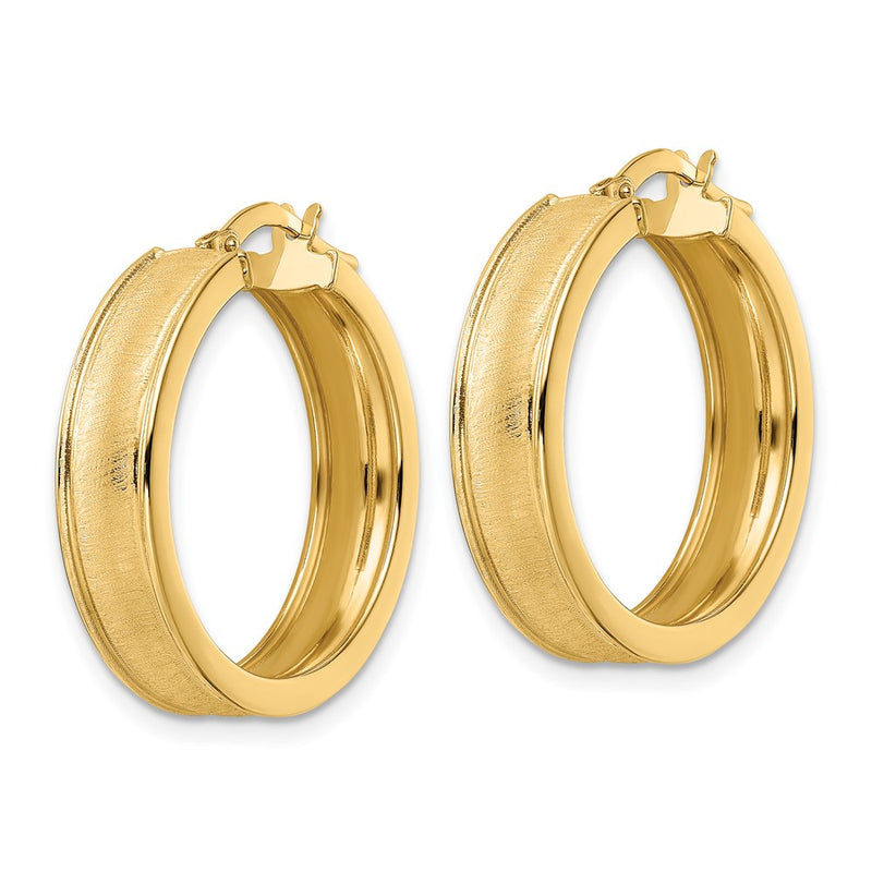 14K Yellow Gold Brushed And Polished Hoop Earrings