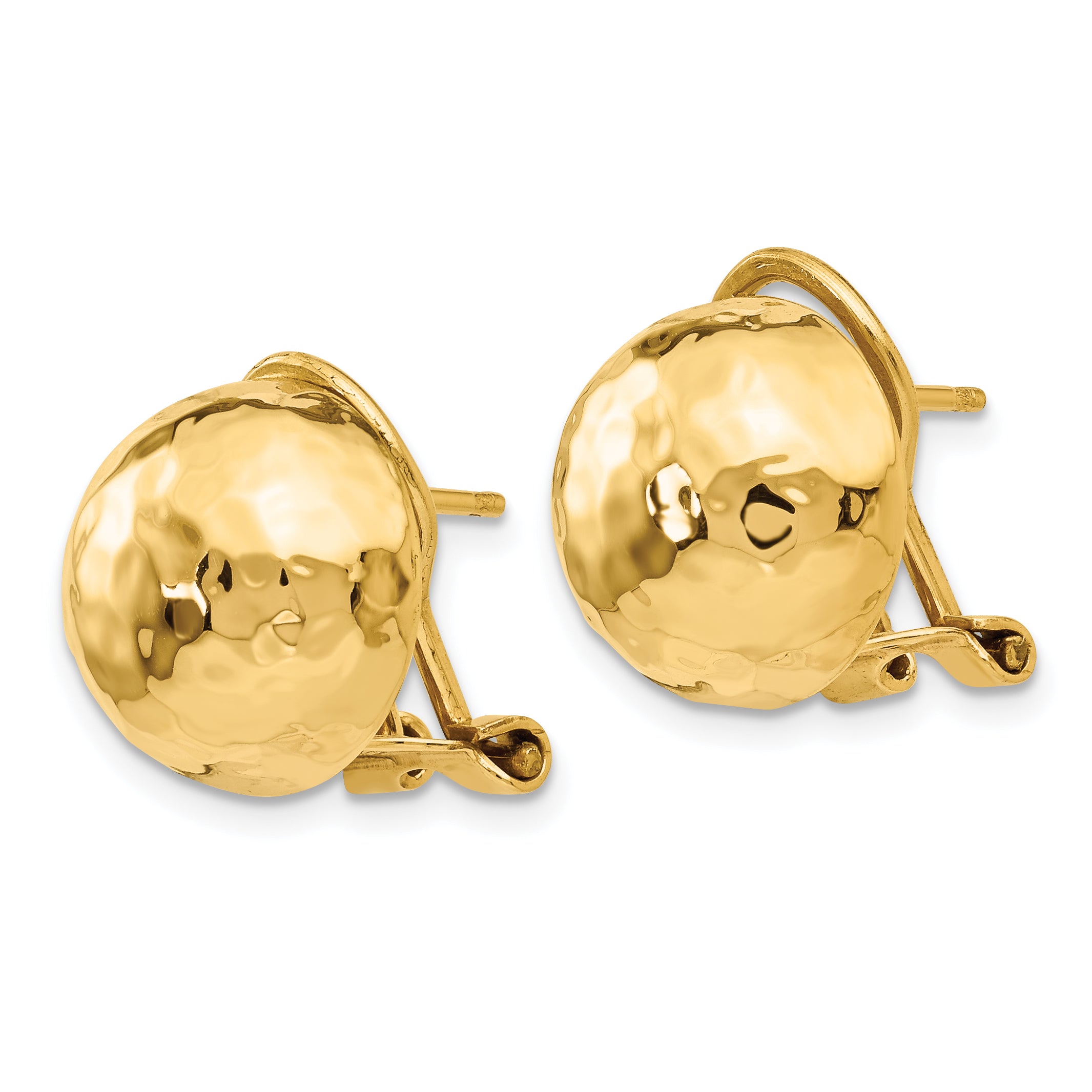 14K Yellow Gold Hammered Omega Back Post Earrings