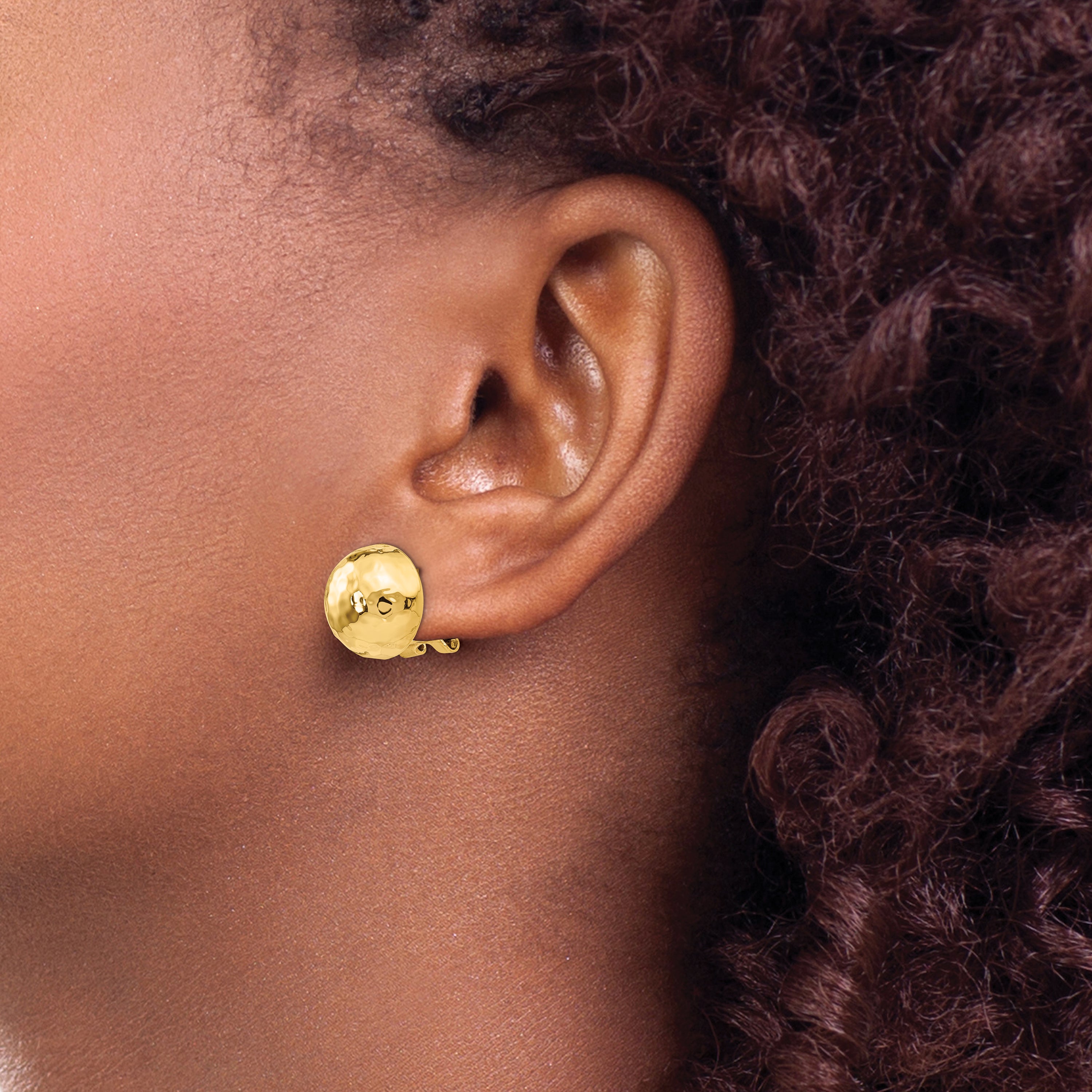 14K Yellow Gold Hammered Omega Back Post Earrings
