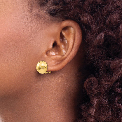 14K Yellow Gold Hammered Omega Back Post Earrings