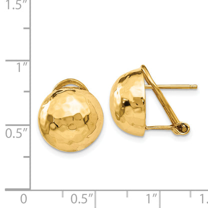 14K Yellow Gold Hammered Omega Back Post Earrings