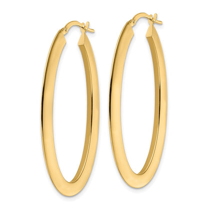 14K Yellow Gold Polished Oval Hoop Earrings