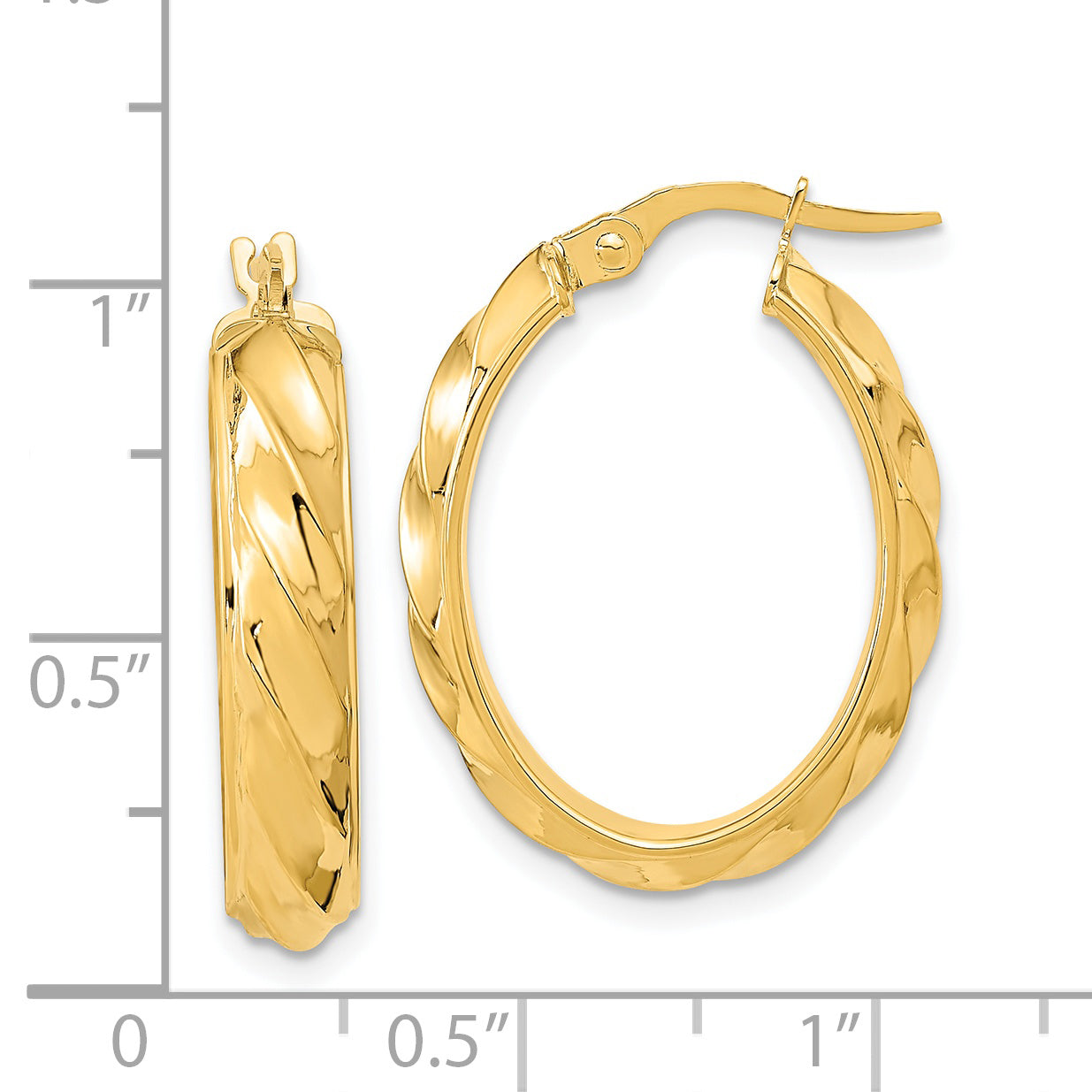 14K Yellow Gold Polished And Twisted Oval Hoop Earrings