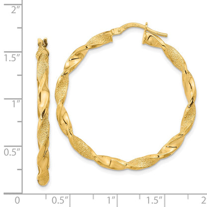 14K Yellow Gold Polished And Textured Twisted Hoop Earrings