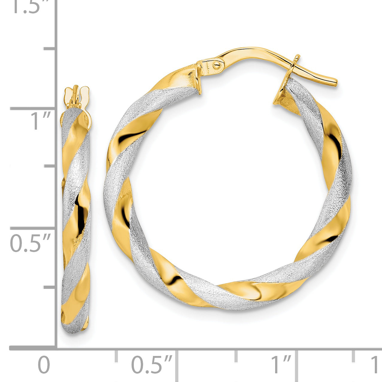 14K Yellow & Rhodium White Brushed And Polished Twisted Hoop Earrings