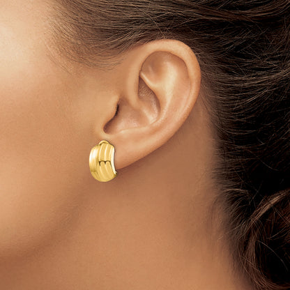 14K Yellow Gold Polished Ribbed Omega Back Post Earrings