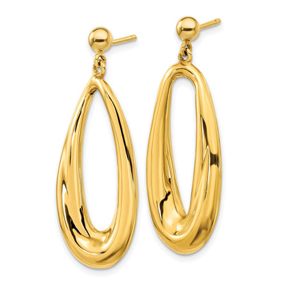 14K Yellow Gold Polished Hollow Oval Post Dangle Earrings