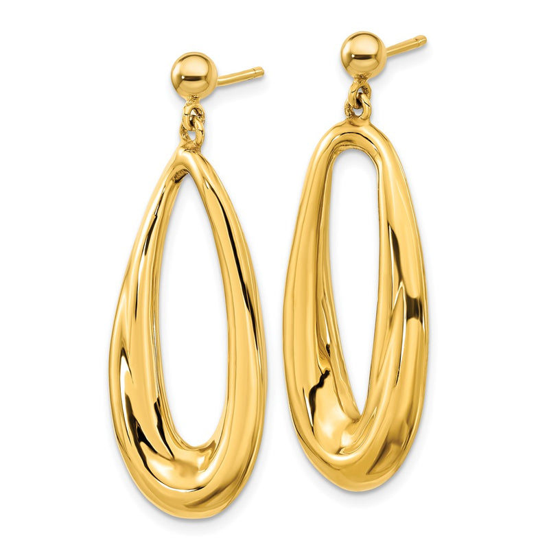 14K Yellow Gold Polished Hollow Oval Post Dangle Earrings
