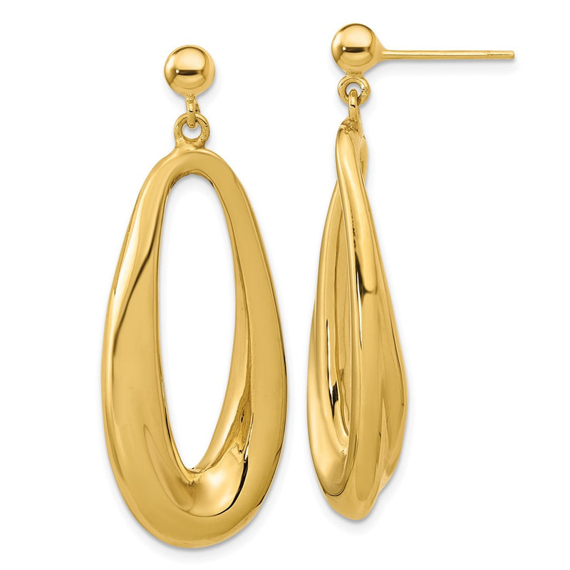 14K Yellow Gold Polished Hollow Oval Post Dangle Earrings