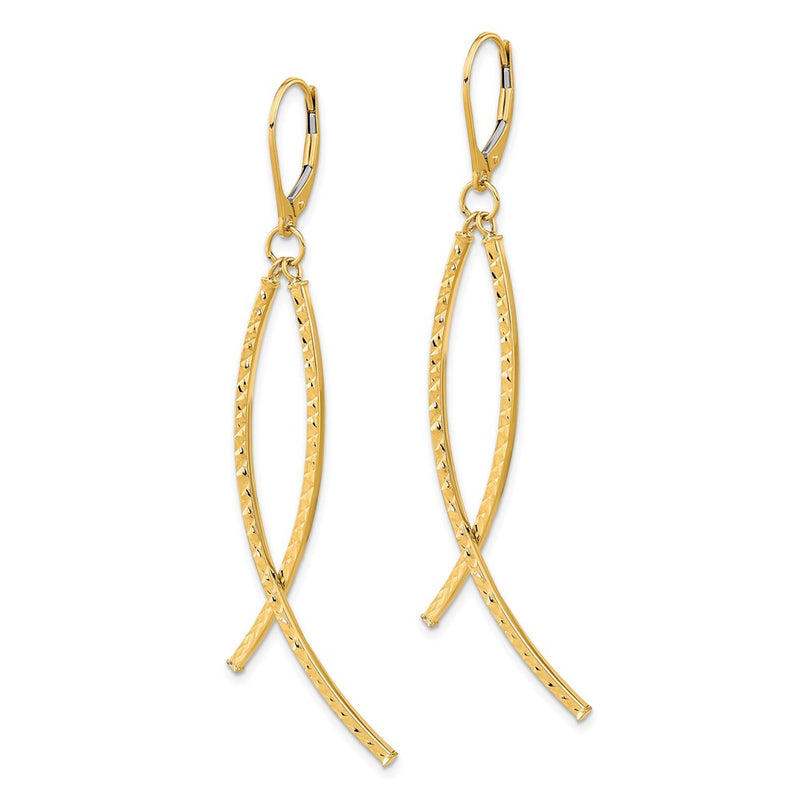 14K Yellow Gold Polished Diamond Cut Fancy Dangle Leverback Earrings