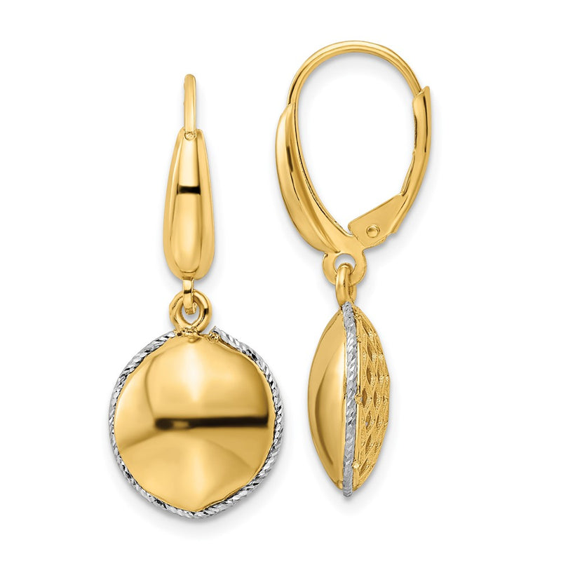 14K Two-Tone Polished D/C Hollow Round Criss Cross Leverback Earrings