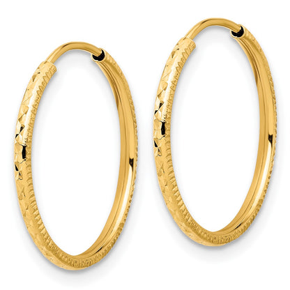 14K Yellow Gold D/c 1.50mm Endless Hoop Earrings