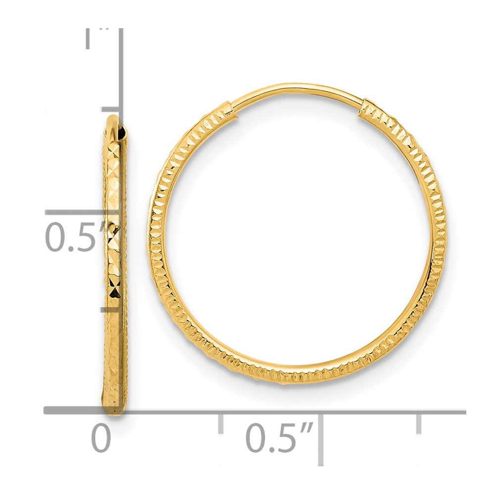 14K Yellow Gold D/c 1.50mm Endless Hoop Earrings