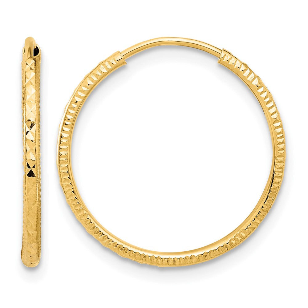 14K Yellow Gold D/c 1.50mm Endless Hoop Earrings