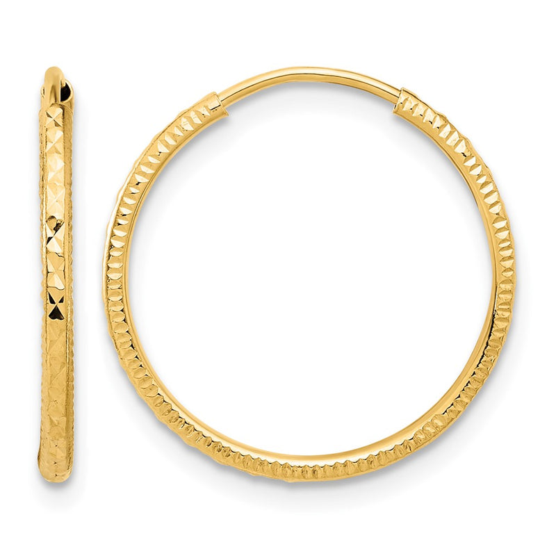 14K Yellow Gold D/c 1.50mm Endless Hoop Earrings