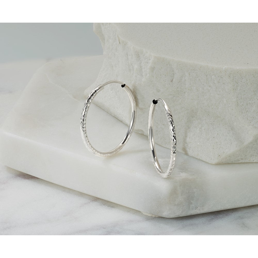 14K White Gold D/c 1.50mm Endless Hoop Earrings