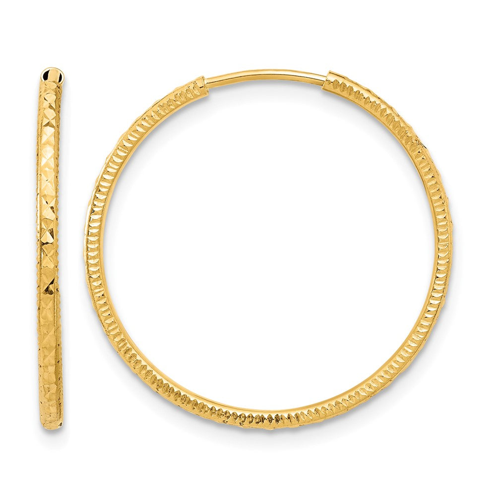 14K Yellow Gold D/c 1.50mm Endless Hoop Earrings