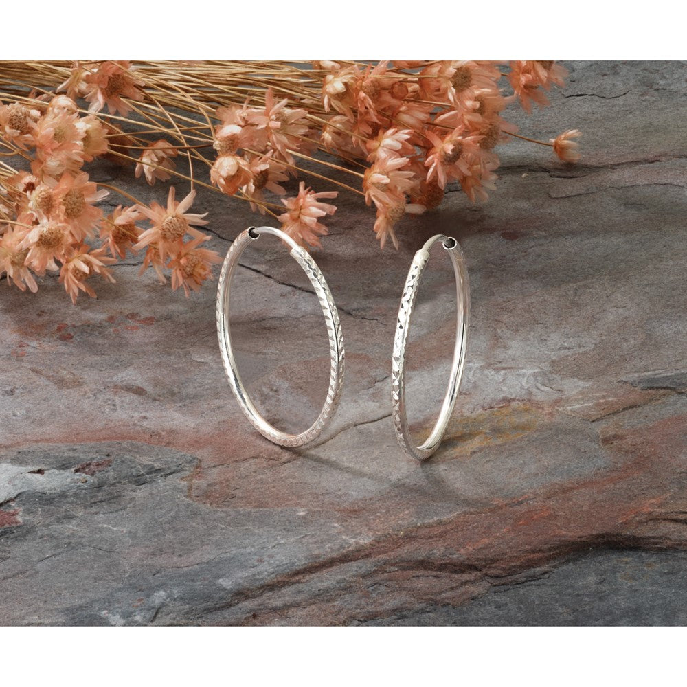 14K White Gold D/c 1.50mm Endless Hoop Earrings