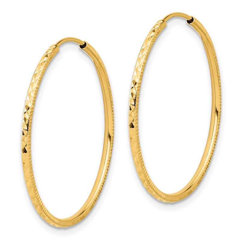 14K Yellow Gold D/c 1.50mm Endless Hoop Earrings