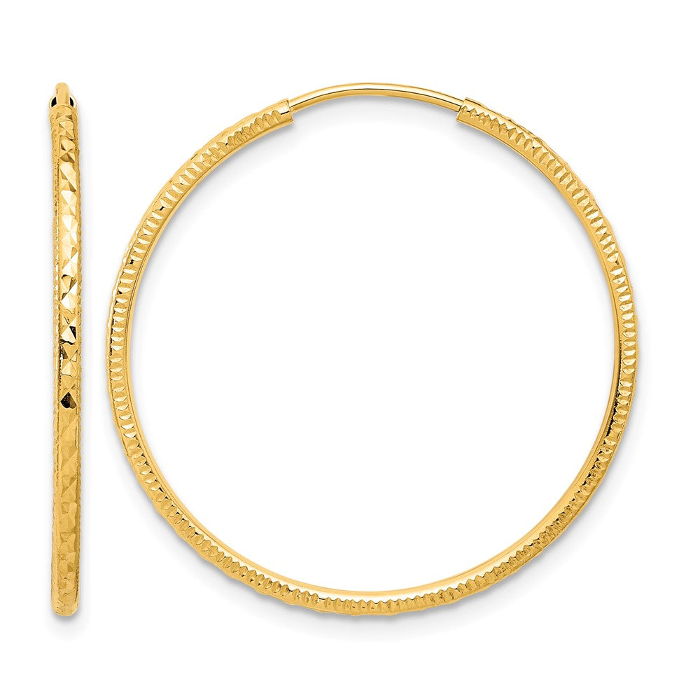 14K Yellow Gold D/c 1.50mm Endless Hoop Earrings