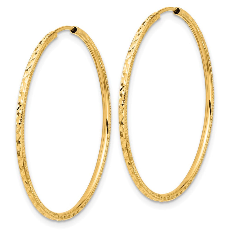 14K Yellow Gold D/c 1.50mm Endless Hoop Earrings