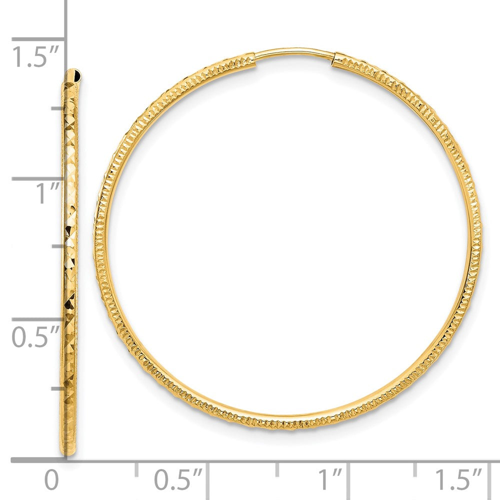 14K Yellow Gold D/c 1.50mm Endless Hoop Earrings