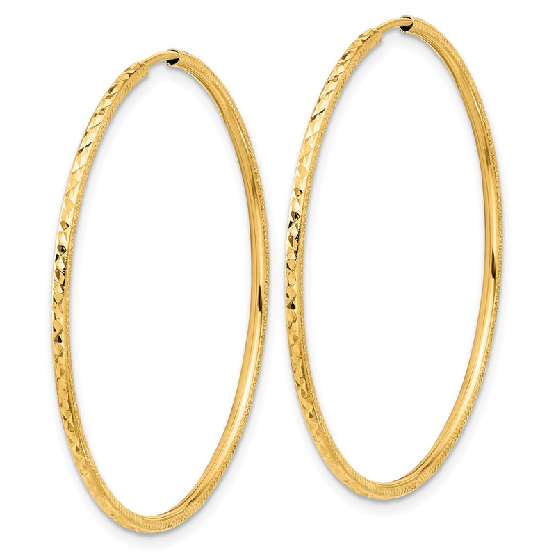 14K Yellow Gold D/c 1.50mm Endless Hoop Earrings