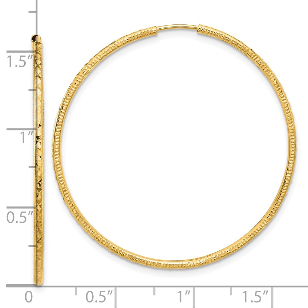 14K Yellow Gold D/c 1.50mm Endless Hoop Earrings