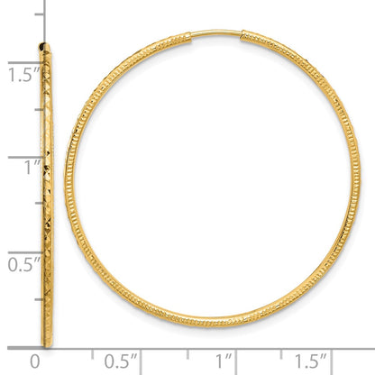 14K Yellow Gold D/c 1.50mm Endless Hoop Earrings
