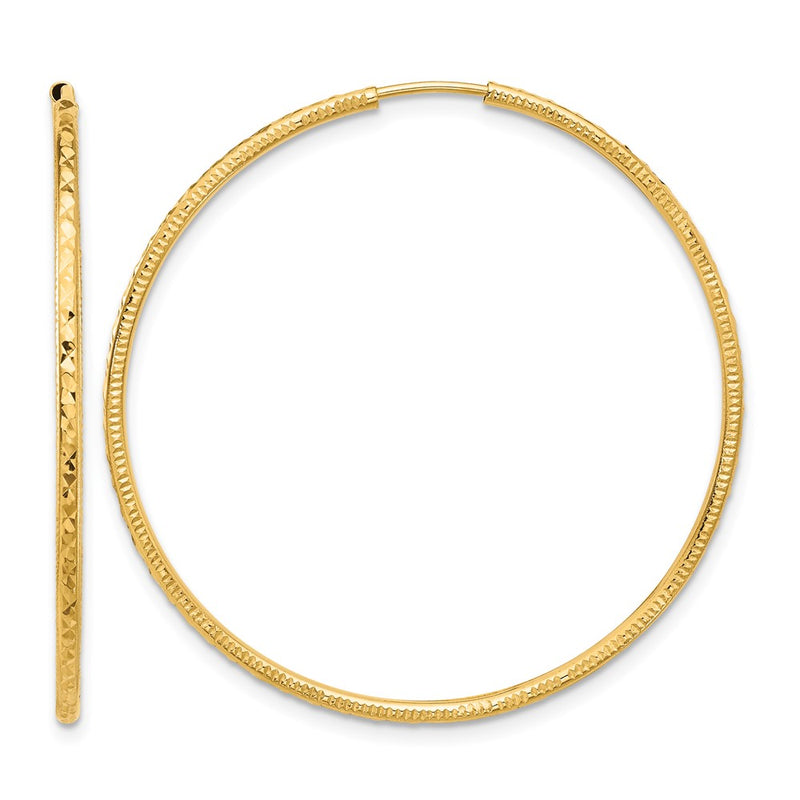 14K Yellow Gold D/c 1.50mm Endless Hoop Earrings