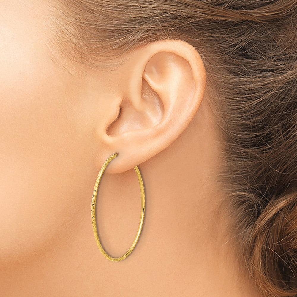 14K Yellow Gold D/c 1.50mm Endless Hoop Earrings