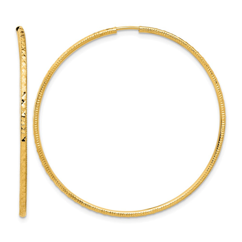 14K Yellow Gold D/c 1.50mm Endless Hoop Earrings