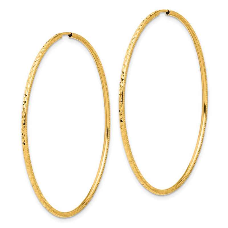 14K Yellow Gold D/c 1.50mm Endless Hoop Earrings