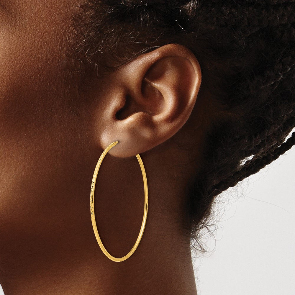 14K Yellow Gold D/c 1.50mm Endless Hoop Earrings