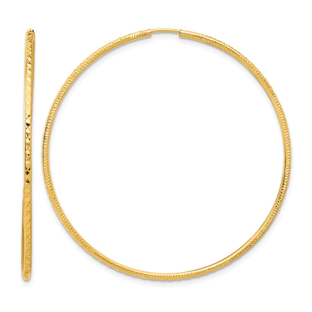 14K Yellow Gold D/c 1.50mm Endless Hoop Earrings