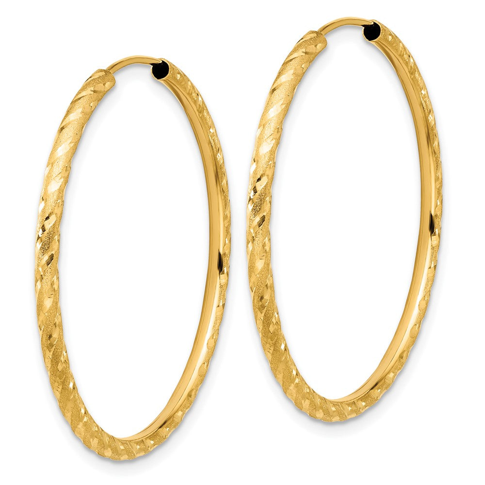 14K Yellow Gold Polished and Satin D/c 2.00mm Endless Hoop Earrings