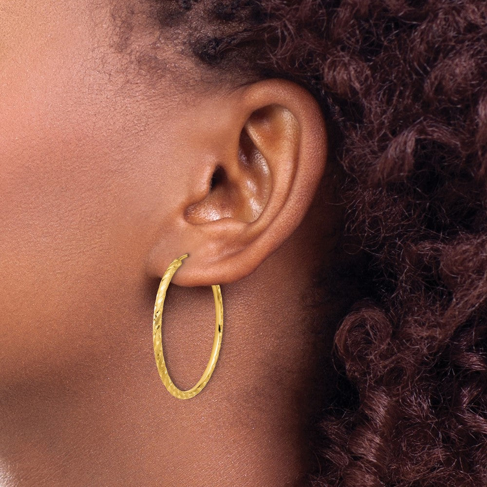 14K Yellow Gold Polished and Satin D/c 2.00mm Endless Hoop Earrings