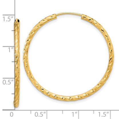14K Yellow Gold Polished and Satin D/c 2.00mm Endless Hoop Earrings