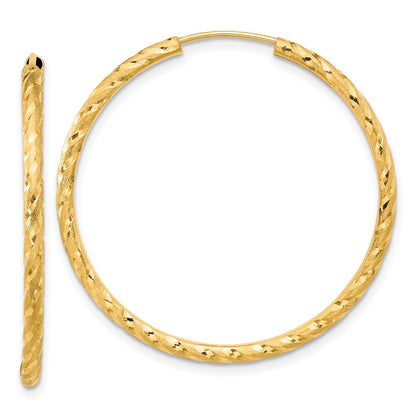 14K Yellow Gold Polished and Satin D/c 2.00mm Endless Hoop Earrings
