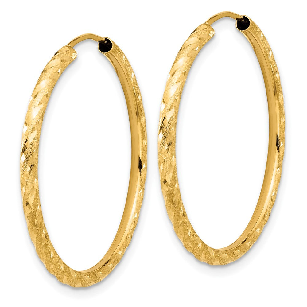 14K Yellow Gold Polished and Satin D/c 2.00mm Endless Hoop Earrings